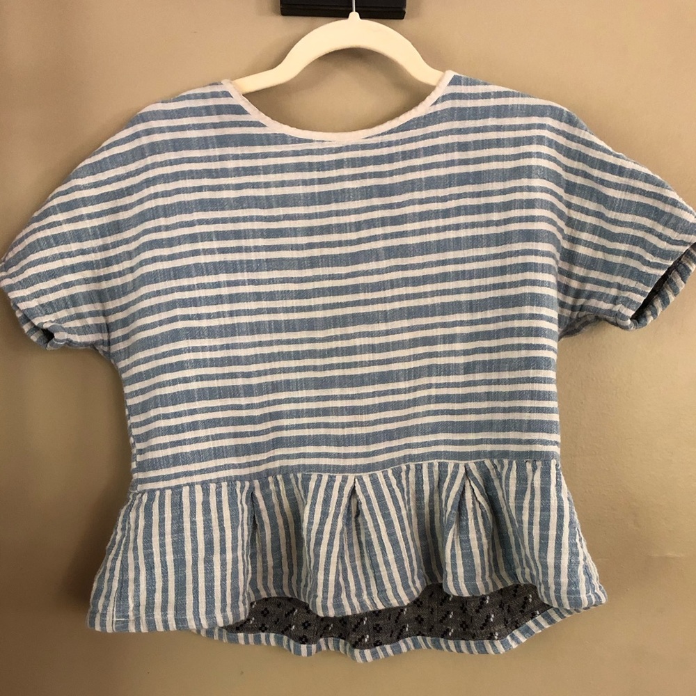 Ace & Jig Railroad textile, peplum style pullover shirt, button at the back